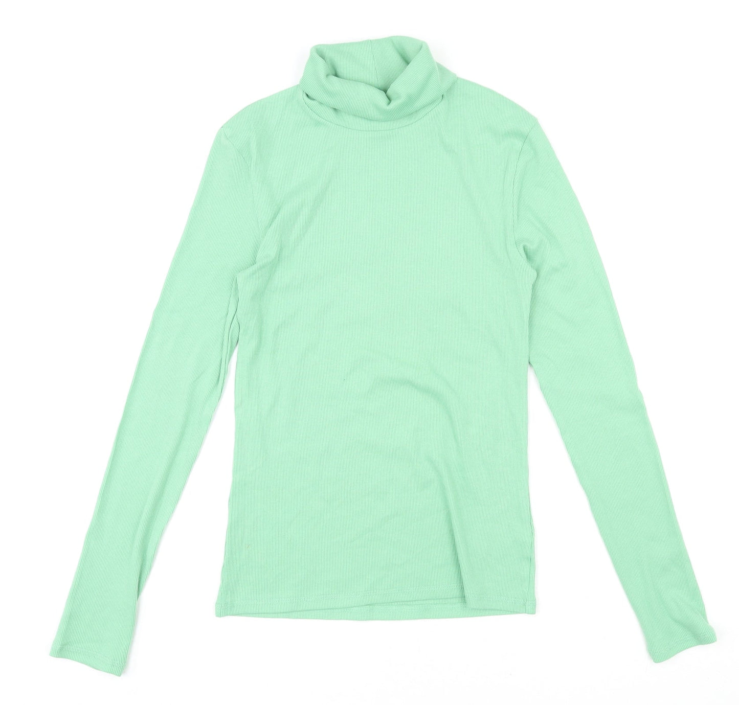 Marks and Spencer Womens Green Roll Neck Cotton Pullover Jumper Size 8