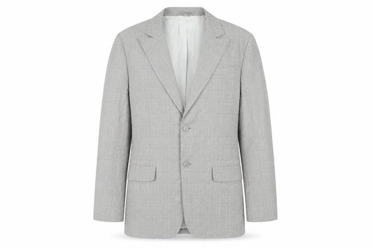 Front view of French Connection men’s grey plaid cotton jacket suit jacket, size 40, regular