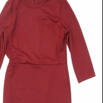 Close-up detail of Only women’s red polyester a-line, size L, crew neck pullover