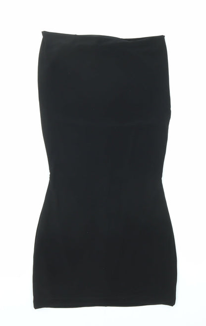 Additional front view of Miss Selfridge women’s black polyester bodycon, size UK 6, off the shoulder pullover