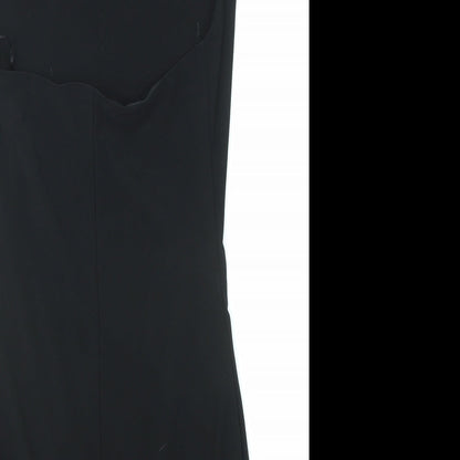 Brand and care label for Miss Selfridge women’s black polyester bodycon, size UK 6, off the shoulder pullover