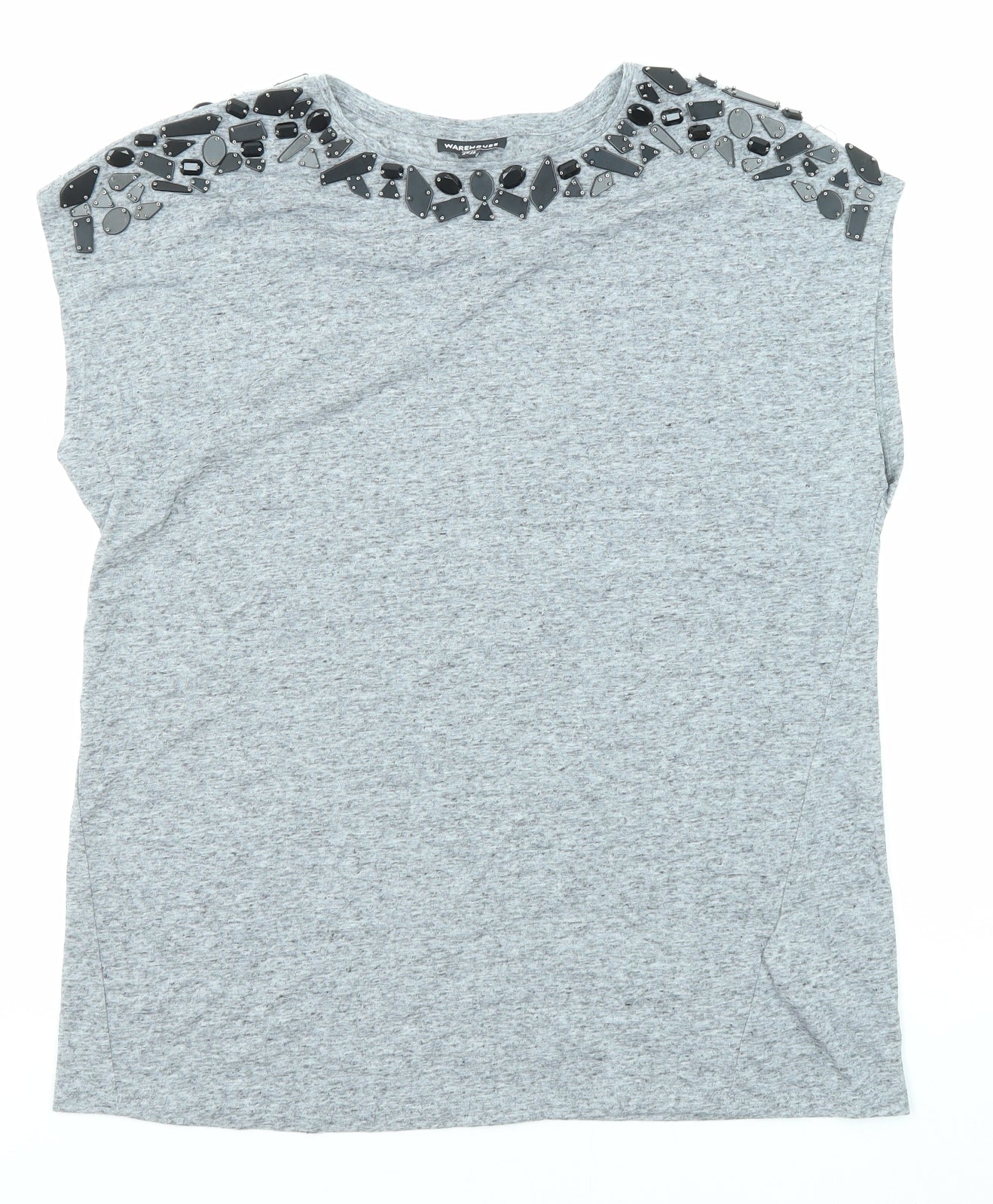 Warehouse Womens Grey Polyester Basic T-Shirt Size 12 Round Neck