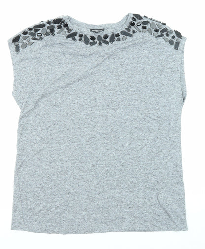Warehouse Womens Grey Polyester Basic T-Shirt Size 12 Round Neck