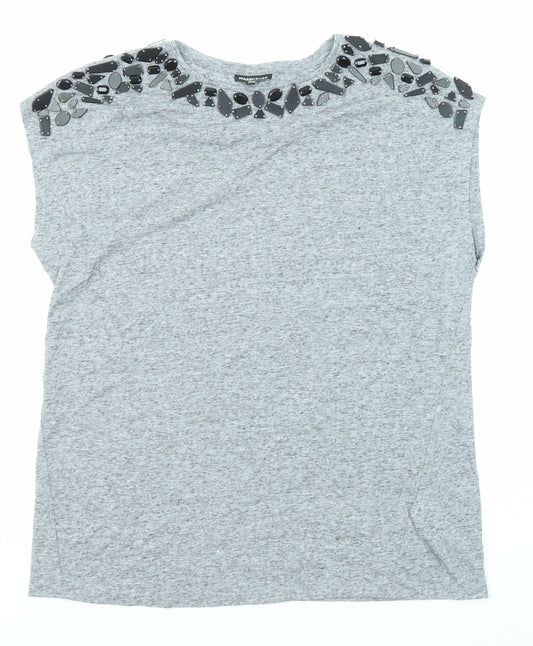 Warehouse Womens Grey Polyester Basic T-Shirt Size 12 Round Neck