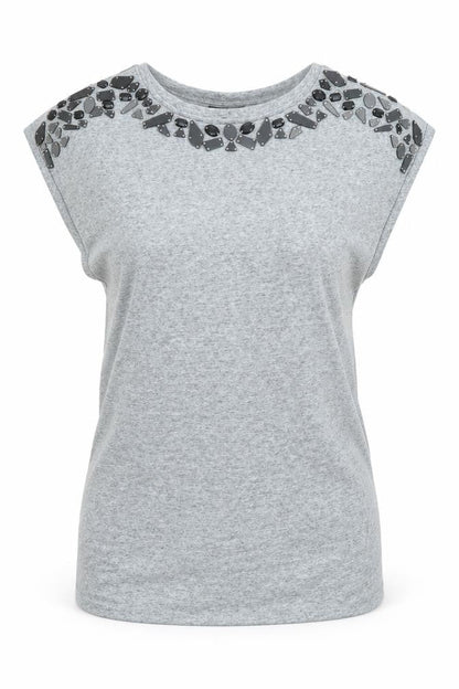 Warehouse Womens Grey Polyester Basic T-Shirt Size 12 Round Neck