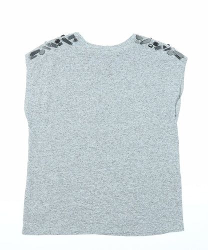 Warehouse Womens Grey Polyester Basic T-Shirt Size 12 Round Neck