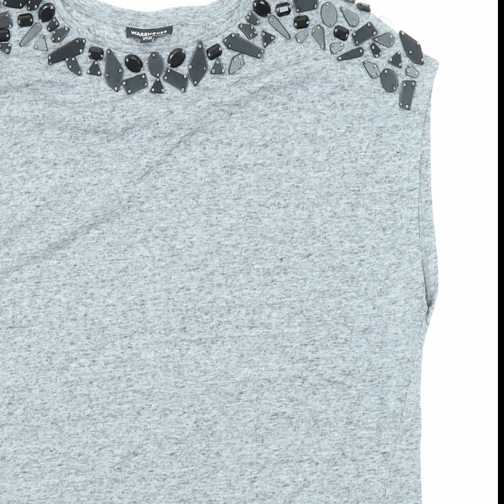 Warehouse Womens Grey Polyester Basic T-Shirt Size 12 Round Neck