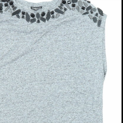 Warehouse Womens Grey Polyester Basic T-Shirt Size 12 Round Neck