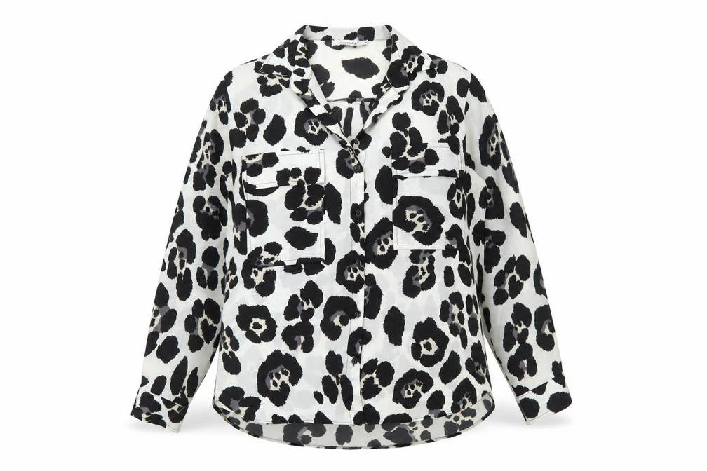 Voyelles Womens Ivory Animal Print Polyester Basic Button-Up Size S Collared - Leopard Print
