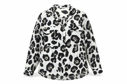 Voyelles Womens Ivory Animal Print Polyester Basic Button-Up Size S Collared - Leopard Print