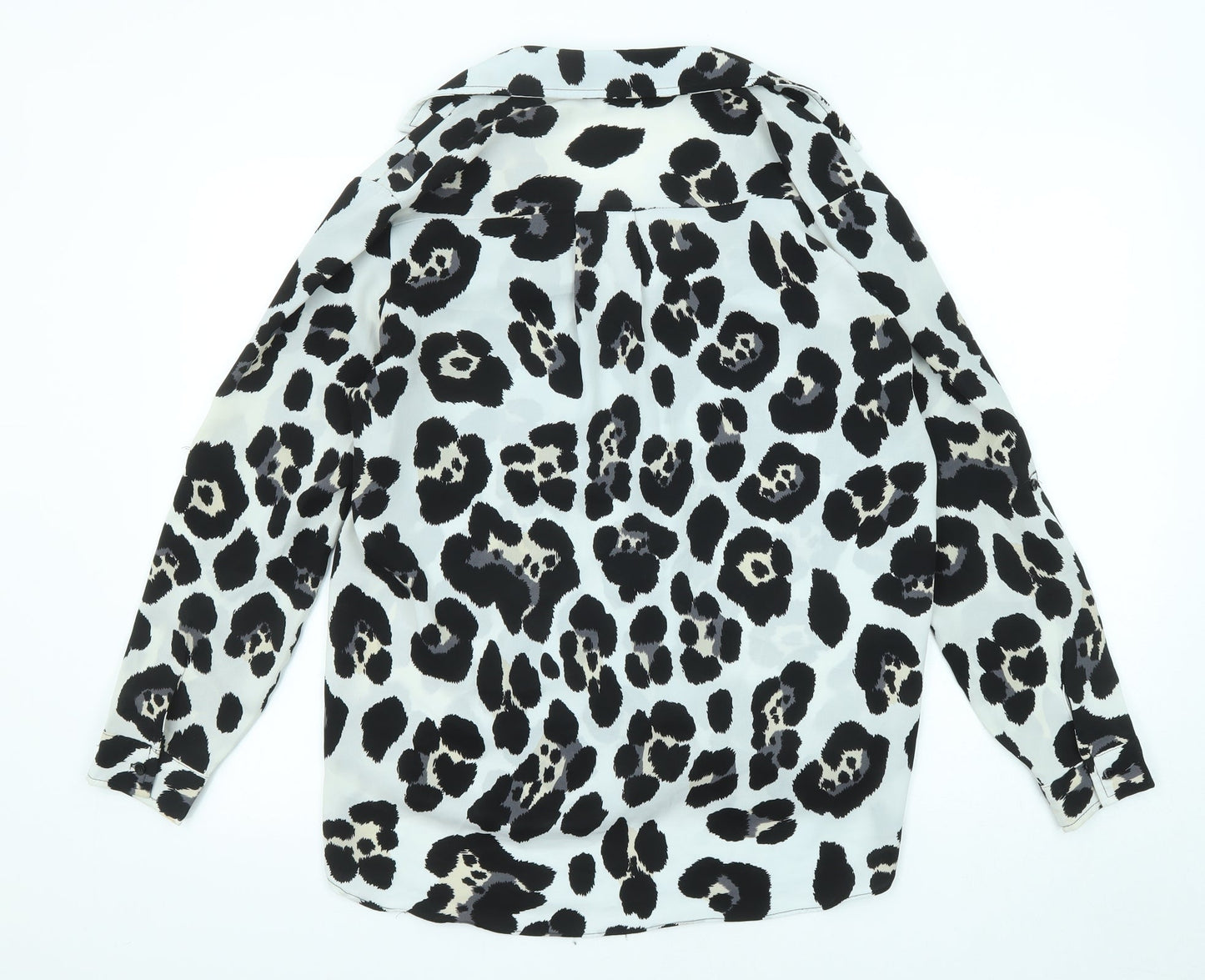 Voyelles Womens Ivory Animal Print Polyester Basic Button-Up Size S Collared - Leopard Print