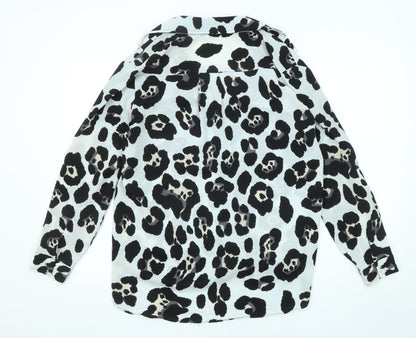 Voyelles Womens Ivory Animal Print Polyester Basic Button-Up Size S Collared - Leopard Print