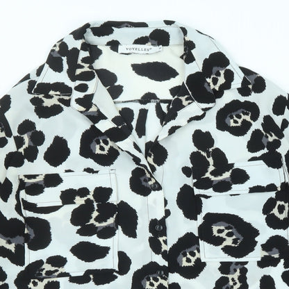 Voyelles Womens Ivory Animal Print Polyester Basic Button-Up Size S Collared - Leopard Print