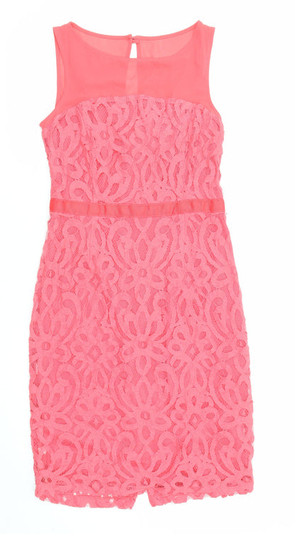 Additional front view of Principles women’s pink geometric polyester shift, size UK 6, boat neck zip