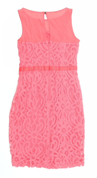 Back view of Principles women’s pink geometric polyester shift, size UK 6, boat neck zip
