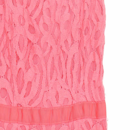 Close-up detail of Principles women’s pink geometric polyester shift, size UK 6, boat neck zip