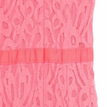 Brand and care label for Principles women’s pink geometric polyester shift, size UK 6, boat neck zip