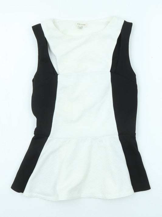 River Island Womens Black Colourblock Polyester Basic Blouse Size 10 Boat Neck - Peplum