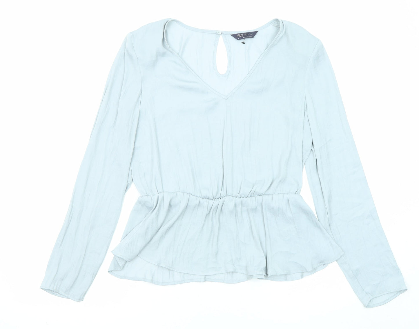 Marks and Spencer Womens Grey Polyester Basic Blouse Size 10 V-Neck - Peplum