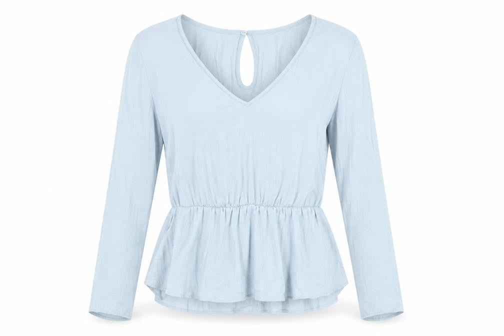 Marks & Spencer Womens Grey Polyester Basic Blouse Size 10 V-Neck - Peplum