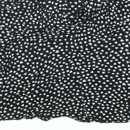 Brand and care label for Next girls’ black geometric viscose basic button-up, size 13, years v-neck button - heart pattern