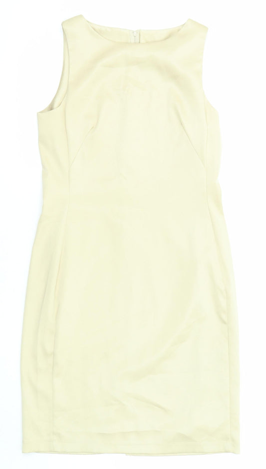 Wallis Womens Beige Polyester Shift Size 10 Boat Neck Zip