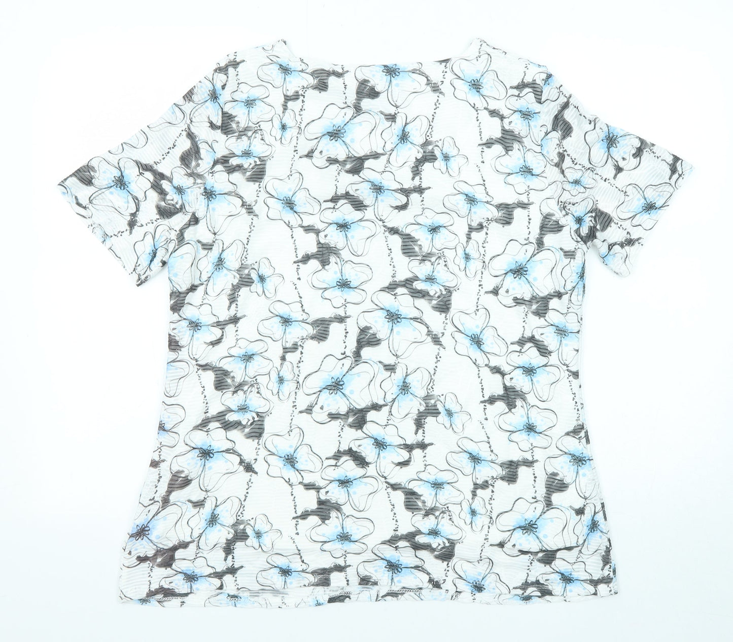 Saloos Womens White Floral Polyester Basic T-Shirt Size 16 V-Neck