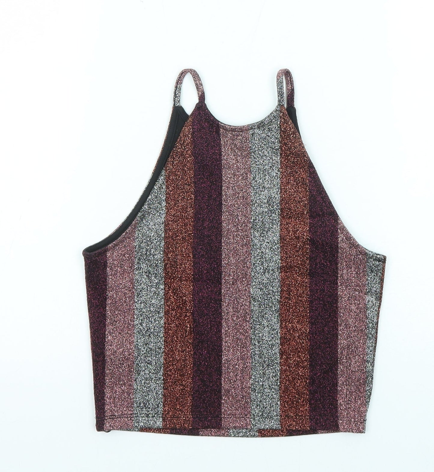 Topshop Womens Multicoloured Striped Polyester Basic Tank Size 6 Round Neck