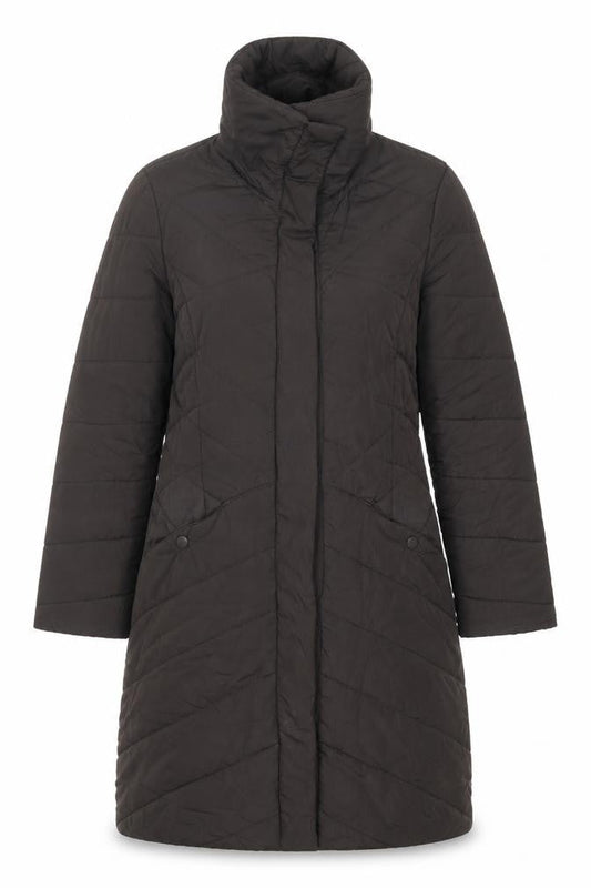Front view of Principles women’s brown quilted coat, size UK 10, zip