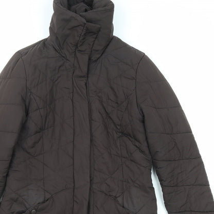 Close-up detail of Principles women’s brown quilted coat, size UK 10, zip