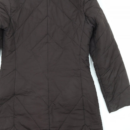 Brand and care label for Principles women’s brown quilted coat, size UK 10, zip