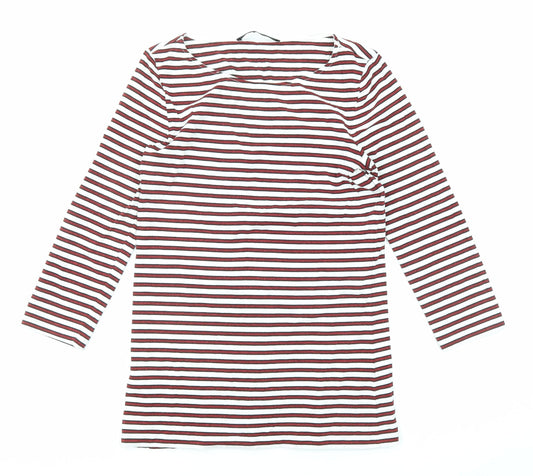 Hallhuber Womens Red Striped Cotton Basic T-Shirt Size S Round Neck