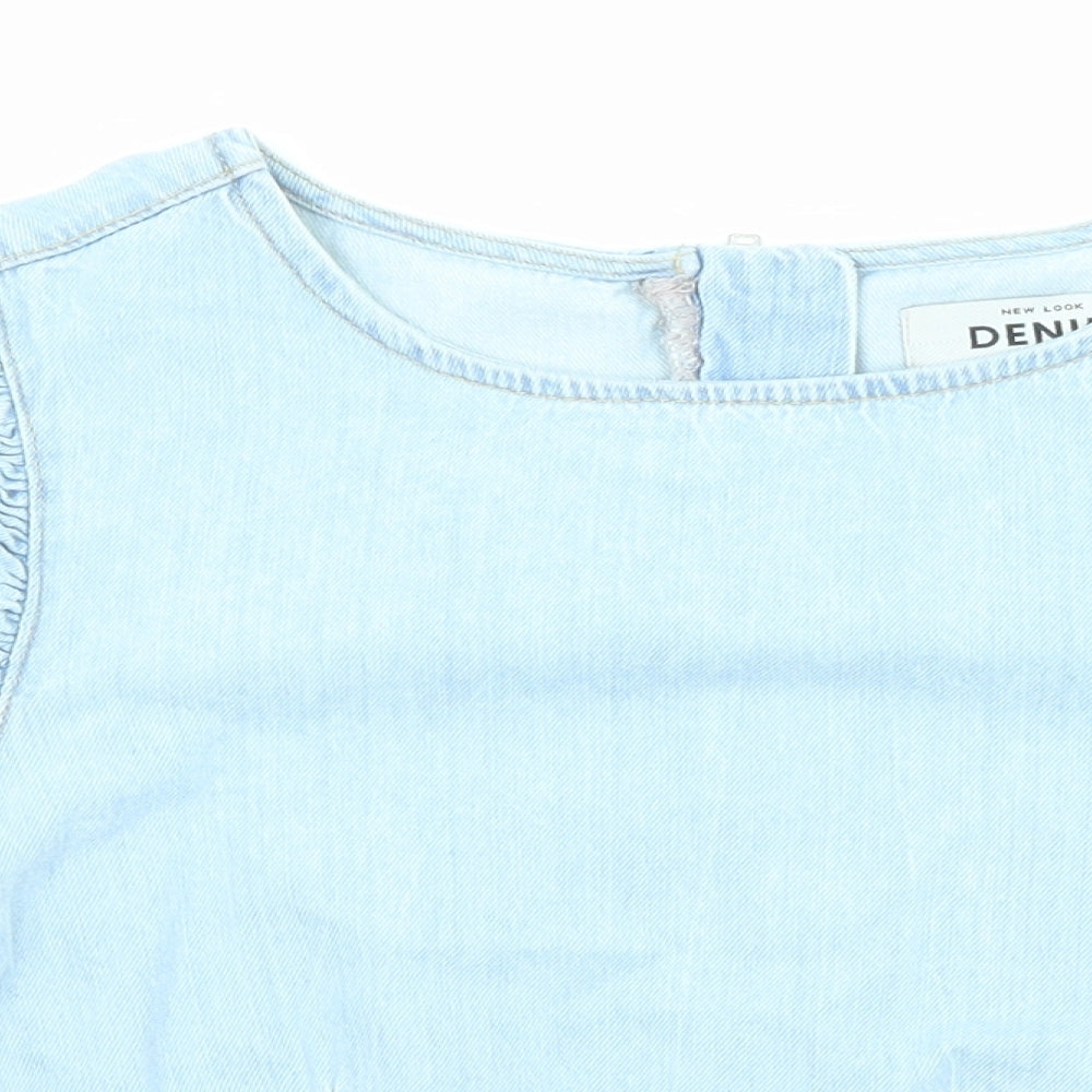 New Look Womens Blue Cotton Basic Blouse Size 12 Round Neck