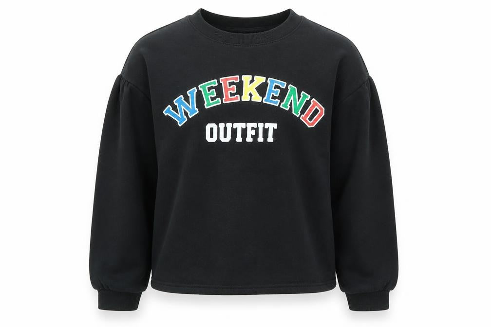 River Island Girls Black Cotton Pullover Sweatshirt Size 11-12 Years Pullover - Weekend