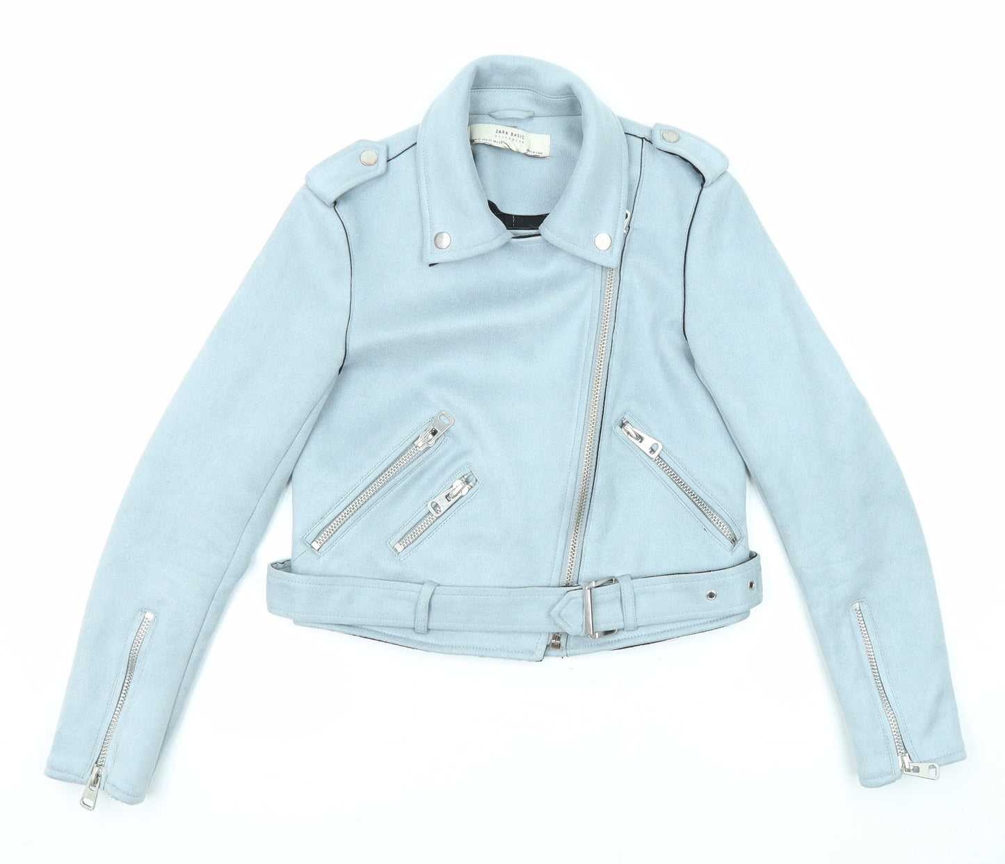 Zara Womens Blue Biker Jacket Size XS Zip