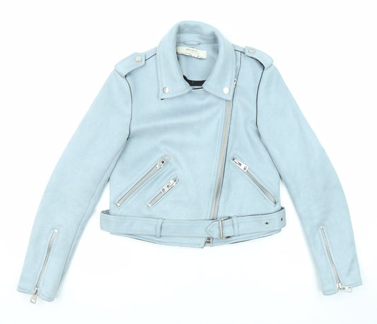 Zara Womens Blue Biker Jacket Size XS Zip