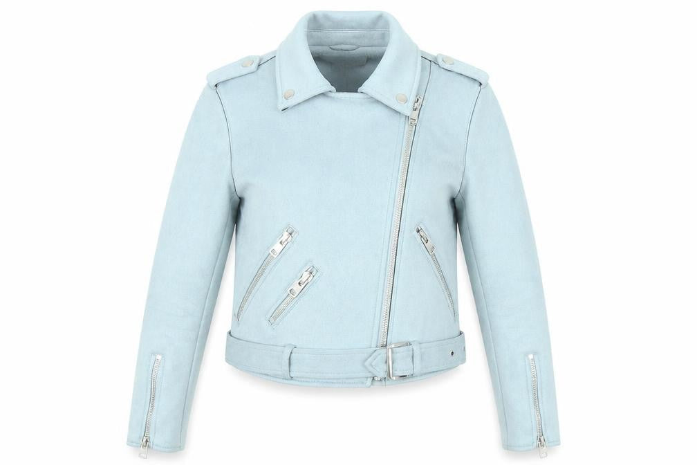Zara Womens Blue Biker Jacket Size XS Zip