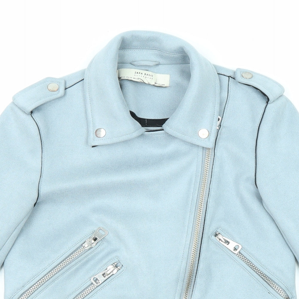 Zara Womens Blue Biker Jacket Size XS Zip