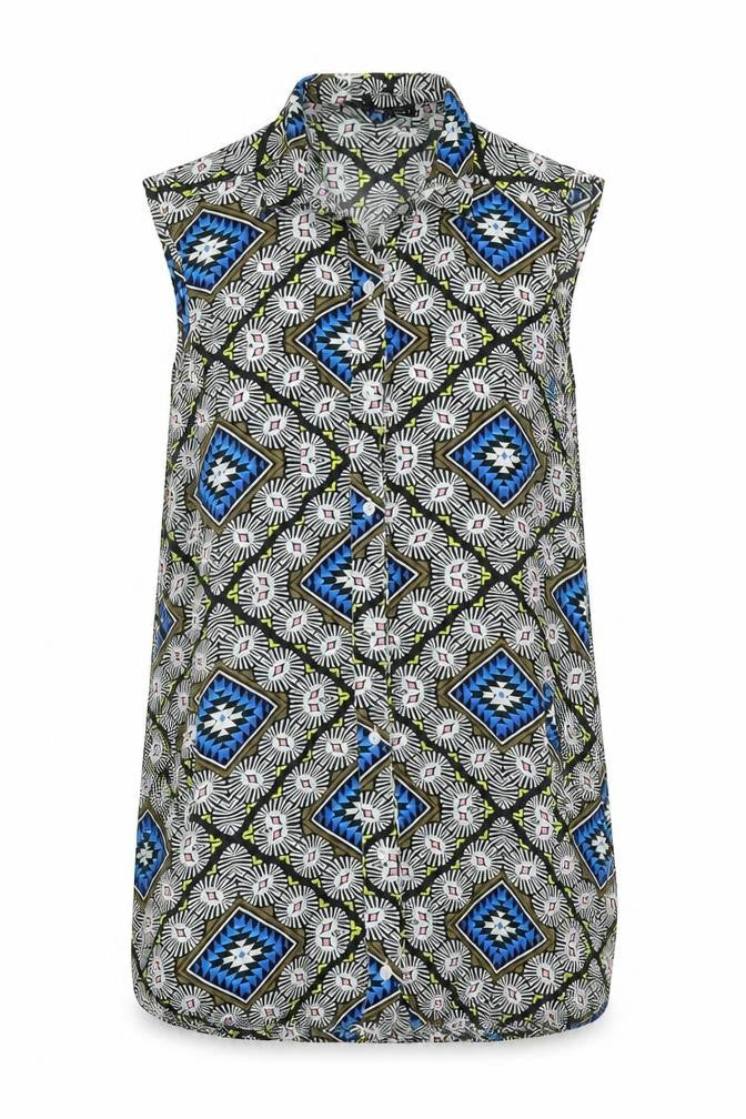 Daisy Street Womens Multicoloured Geometric Viscose Shift Size 8 Collared Button