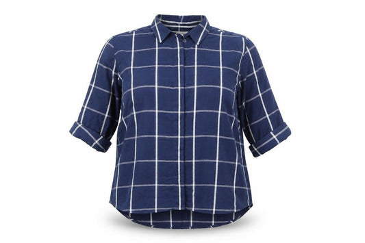 Marks and Spencer Womens Blue Check Viscose Basic Button-Up Size 14 Collared