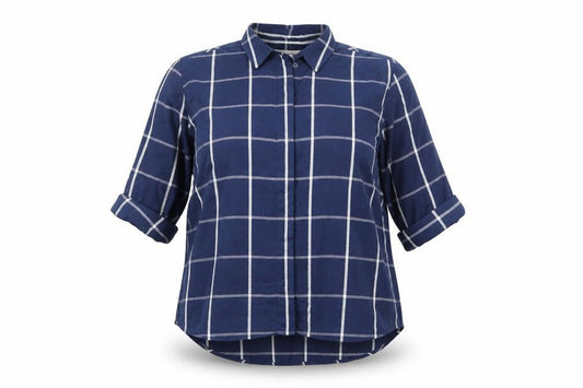 Marks and Spencer Womens Blue Check Viscose Basic Button-Up Size 14 Collared