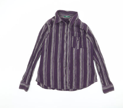 Marks & Spencer Womens Purple Striped Cotton Basic Button-Up Size 12 Collared