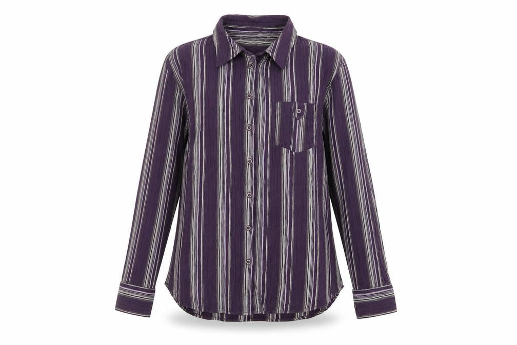 Marks & Spencer Womens Purple Striped Cotton Basic Button-Up Size 12 Collared
