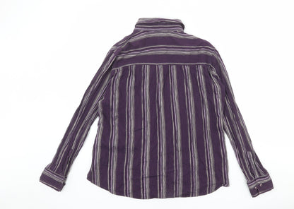 Marks & Spencer Womens Purple Striped Cotton Basic Button-Up Size 12 Collared
