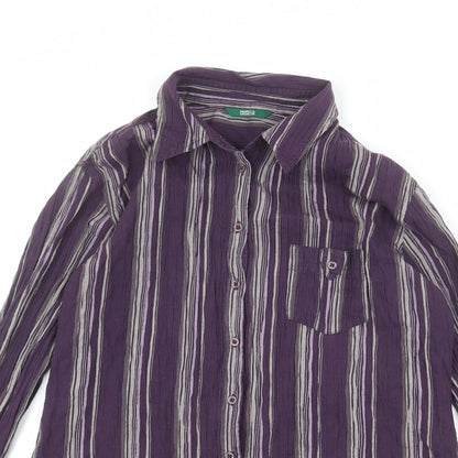 Marks & Spencer Womens Purple Striped Cotton Basic Button-Up Size 12 Collared