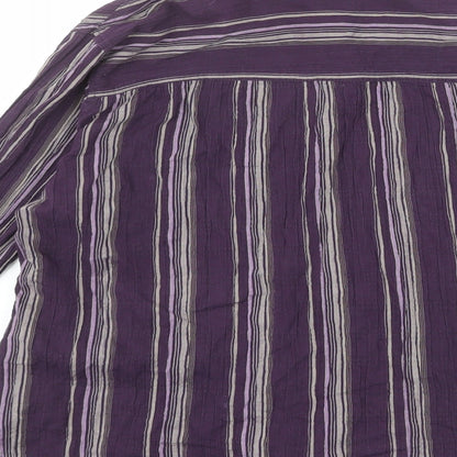 Marks & Spencer Womens Purple Striped Cotton Basic Button-Up Size 12 Collared