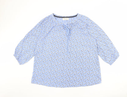 Autonomy Womens Blue Floral Viscose Basic Blouse Size M V-Neck