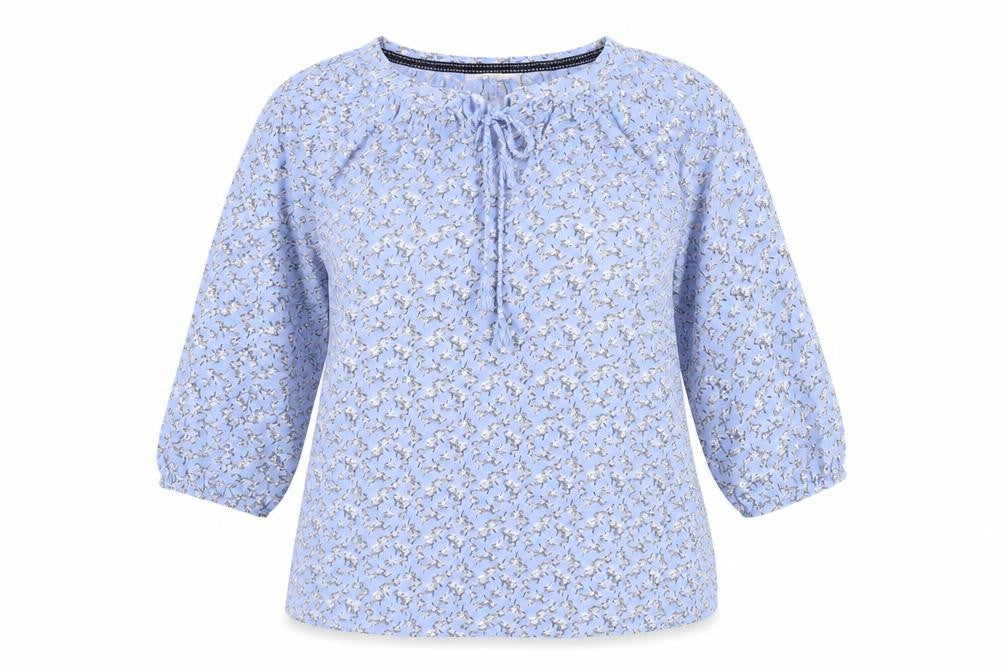 Autonomy Womens Blue Floral Viscose Basic Blouse Size M V-Neck