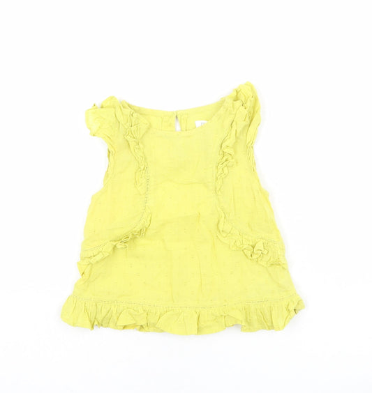 NEXT Girls Green 100% Cotton Basic Tank Size 4 Years Round Neck Button