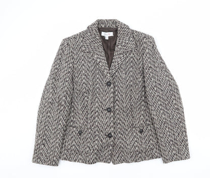 Additional front view of Oscar B women’s brown geometric wool jacket blazer, size UK 14